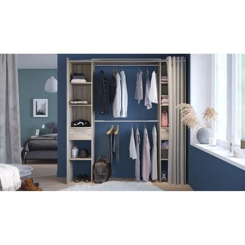 Kit Dressing 2 Colonnes + 2 Penderies + 2 Tiroirs - Décor Chêne Shannon - L 115 X P 50 X H 203 Cm