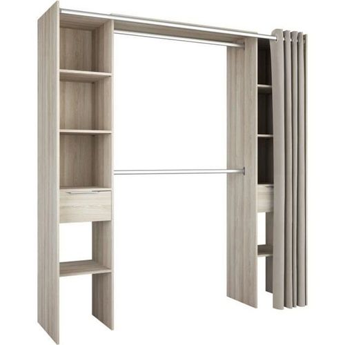 Kit Dressing 2 Colonnes + 2 Penderies + 2 Tiroirs - Décor Chêne Shannon - L 115 X P 50 X H 203 Cm