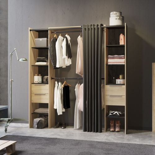 Kit dressing extensible L. 115-190 cm DANA imitation chêne et noir vue d'ambiance 1
