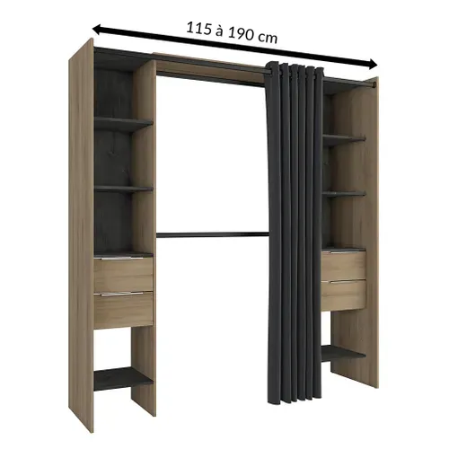 Kit dressing extensible L. 115-190 cm DANA imitation chêne et noir vue 3/4