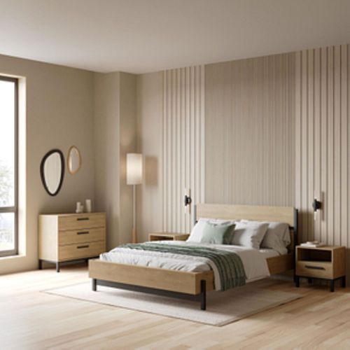 Lit 140x190 cm CLEMENT imitation chêne et noir