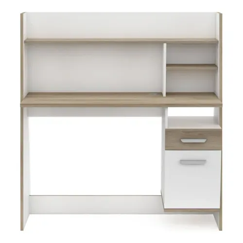 Bureau avec rangements BRUNO imitation chêne et blanc vue de face