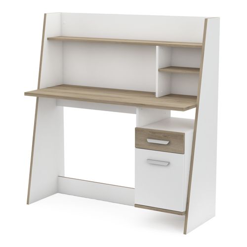 Bureau avec rangements BRUNO imitation chêne et blanc vue de profil