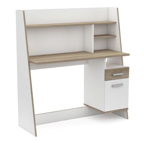 Bureau avec rangements BRUNO imitation chêne et blanc vue 3/4