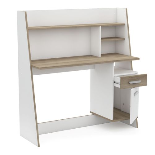 Bureau avec rangements BRUNO imitation chêne et blanc