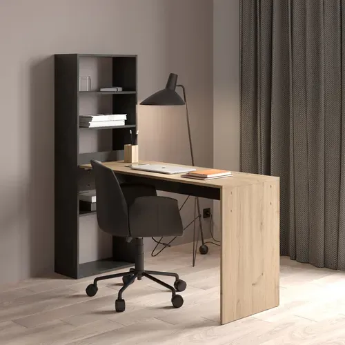Bureau avec bibliothèque EASE imitation chêne et noir vue d'ambiance 1