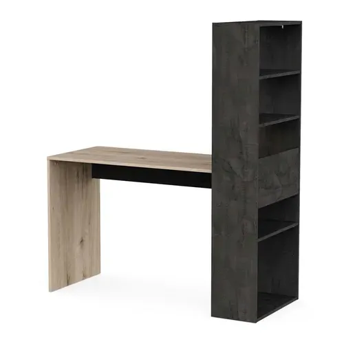 Bureau avec bibliothèque EASE imitation chêne et noir vue de profil