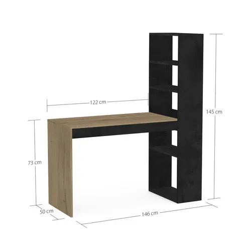Bureau avec bibliothèque EASE imitation chêne et noir