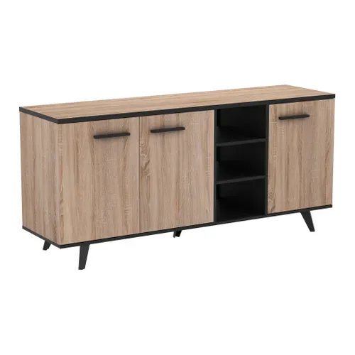 Buffet L.160 cm WAYNE Imitation chêne et noir vue 3/4
