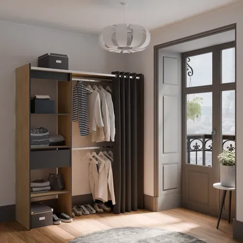 Kit dressing extensible L. 114-168 cm MOKA imitation chêne et noir vue d'ambiance 1