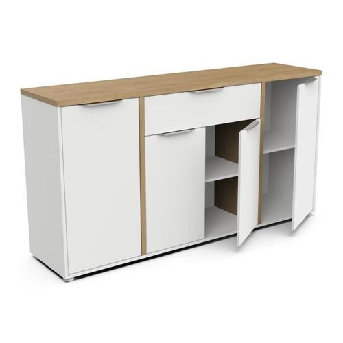 Buffet 160cm AXELLE imitation chêne/ blanc vue accessoires
