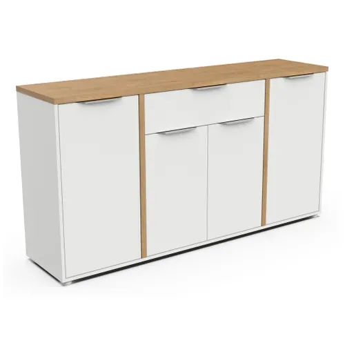 Buffet 160cm AXELLE imitation chêne/ blanc vue 3/4