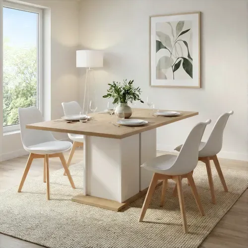 Table de séjour 160cm AXELLE imitation chêne/ blanc vue d'ambiance 1