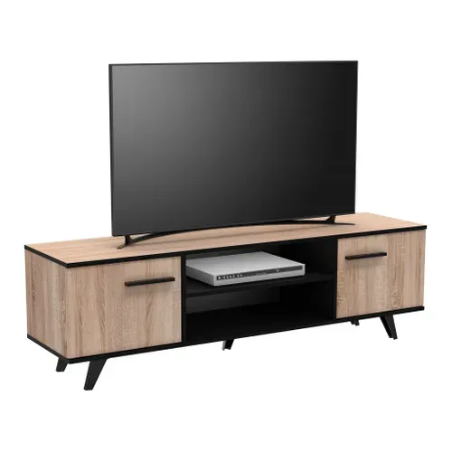 Meuble TV WAYNE Imitation chêne et noir vue 3/4