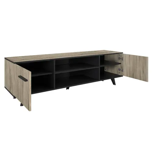 Meuble TV WAYNE Imitation chêne et noir
