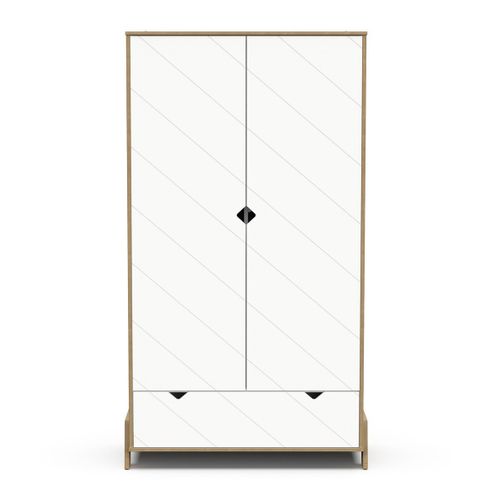 Armoire 2 Portes Et 1 Tiroir Décor Chêne Hamilton Et Blanc H188,1 Cm