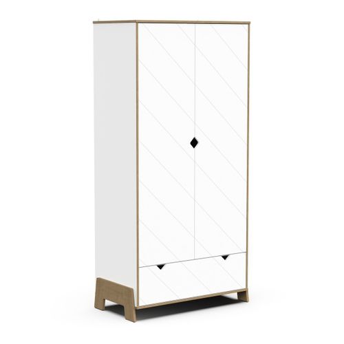 Armoire 2 Portes Et 1 Tiroir Décor Chêne Hamilton Et Blanc H188,1 Cm