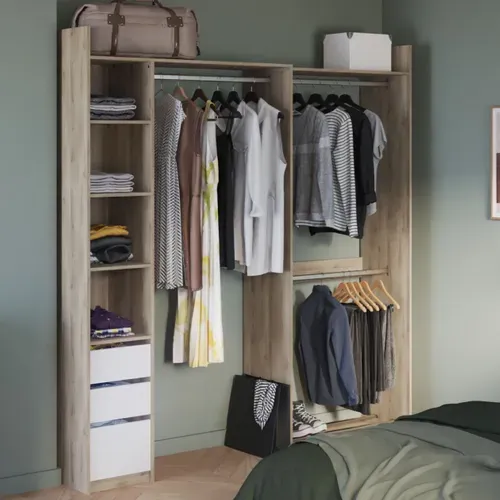 Kit dressing modulable L. 200 SYLVAIN imitation chêne et blanc vue d'ambiance 1