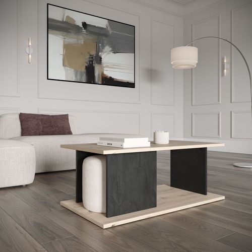 Table basse GAELLE imitation chêne et noir