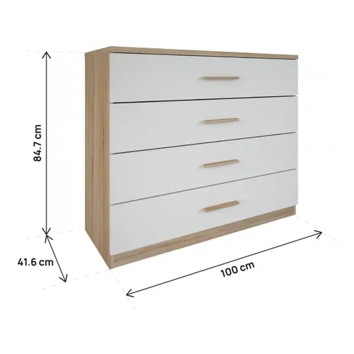 Commode 4 Tiroirs Lena Blanc Et Naturel