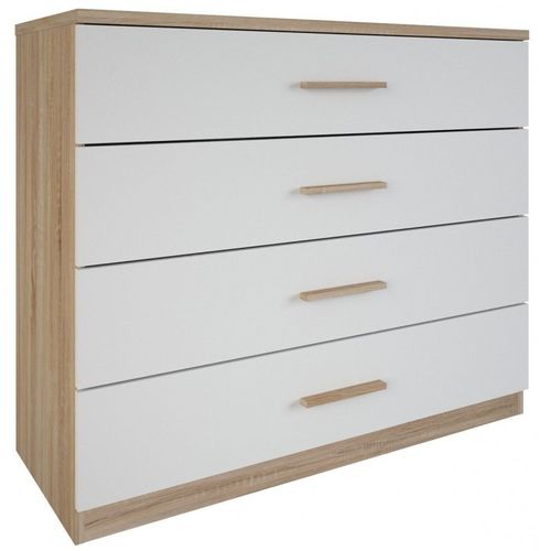 Commode 4 Tiroirs Lena Blanc Et Naturel