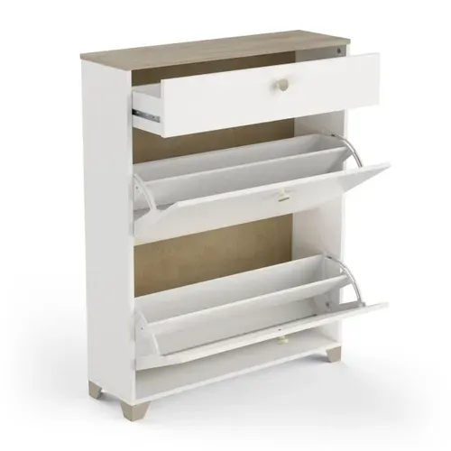 Meuble à Chaussures 2 Abattants 1 Tiroir Izzy Blanc Et Bois