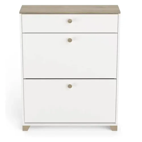 Meuble à Chaussures 2 Abattants 1 Tiroir Izzy Blanc Et Bois