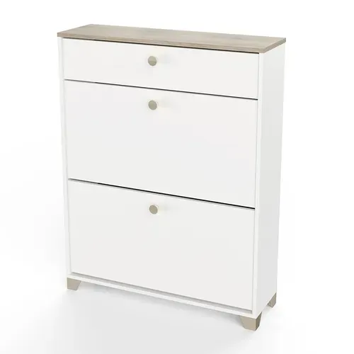 Meuble à Chaussures 2 Abattants 1 Tiroir Izzy Blanc Et Bois