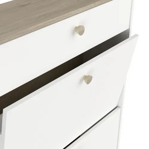 Meuble à Chaussures 2 Abattants 1 Tiroir Izzy Blanc Et Bois