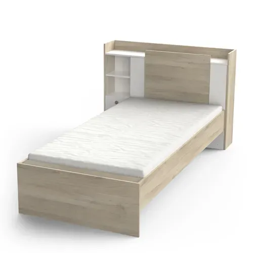 Lit 90x190/200 avec rangements NATHAN imitation chêne et blanc vue de profil