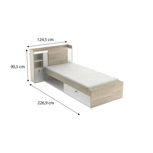 Lit 90x190/200 avec rangements NATHAN imitation chêne et blanc