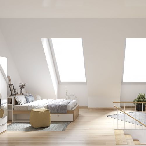 Lit 140x190 cm LISE imitation chêne et blanc vue d'ambiance 1