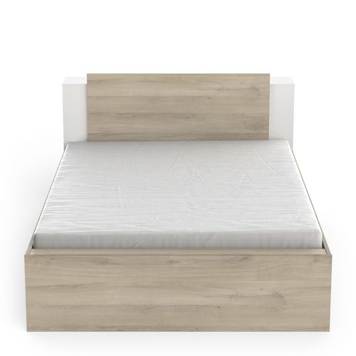 Lit 140x190 cm LISE imitation chêne et blanc vue de face
