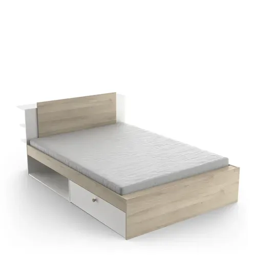 Lit 140x190 cm LISE imitation chêne et blanc vue 3/4