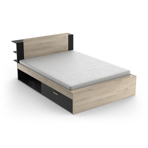 Lit 140x200 Cm Avec Environnement Life Noir Et Bois