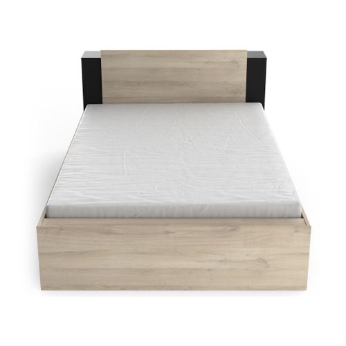 Lit 140x200 Cm Avec Environnement Life Noir Et Bois