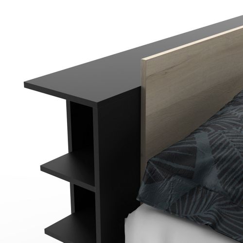 Lit 140x200 Cm Avec Environnement Life Noir Et Bois