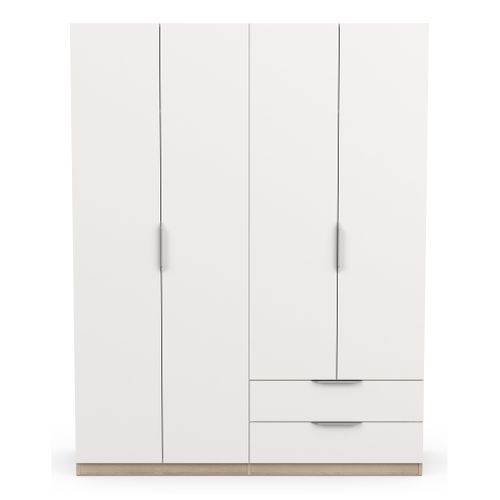 Armoire 4 portes 2 tiroirs GHOST imitation chène /blanc mat vue de face