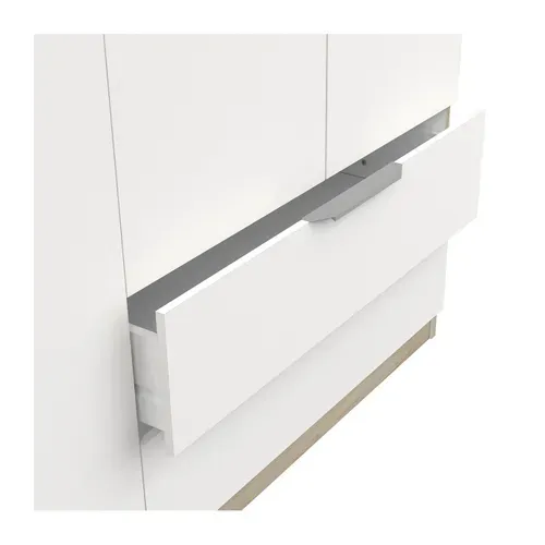 Armoire 4 portes 2 tiroirs GHOST imitation chène /blanc mat