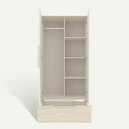 Armoire 2 portes 1 tiroir MERYL blanc et imitation chêne