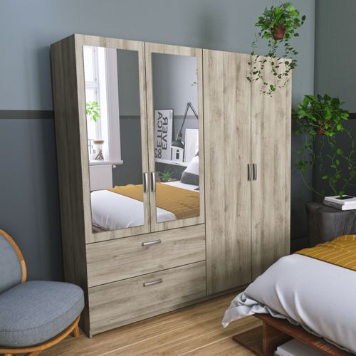 Armoire 4 portes 2 tiroirs L.179 cm READY imitation chêne kronberg