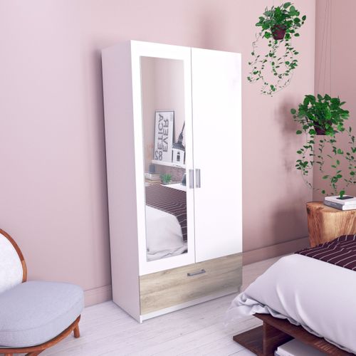 Armoire 2 portes 1 tiroir L.89 cm READY imitation chêne kronberg et blanc