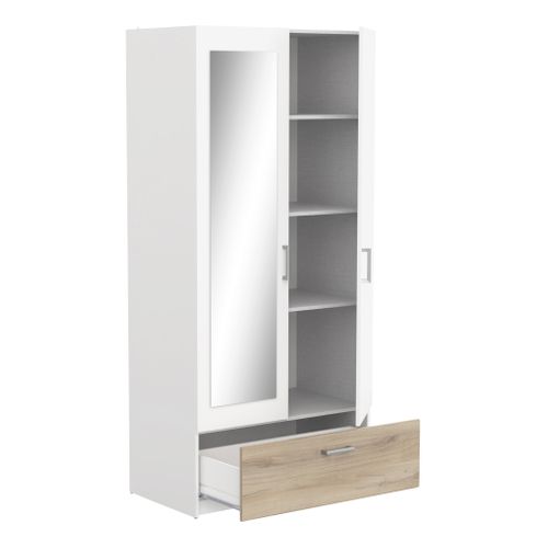 Armoire 2 portes 1 tiroir L.89 cm READY imitation chêne kronberg et blanc