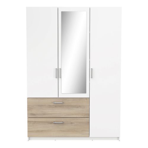 Armoire 3 portes 2 tiroirs L.134 cm READY imitation chêne kronberg et blanc