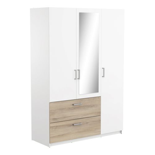 Armoire 3 portes 2 tiroirs L.134 cm READY imitation chêne kronberg et blanc