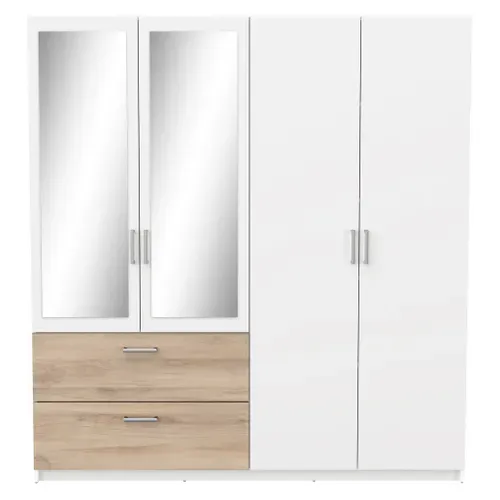 Armoire 4 portes 2 tiroirs L.179 cm READY imitation chêne kronberg et blanc