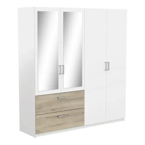 Armoire 4 portes 2 tiroirs L.179 cm READY imitation chêne kronberg et blanc