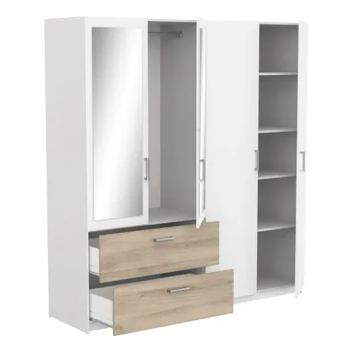 Armoire 4 portes 2 tiroirs L.179 cm READY imitation chêne kronberg et blanc