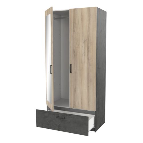 Armoire 2 portes 1 tiroir L.89 cm READY imitation chêne kronberg et ardoise
