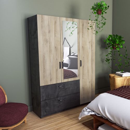 Armoire 3 portes 2 tiroirs L.134 cm READY imitation chêne kronberg et ardoise